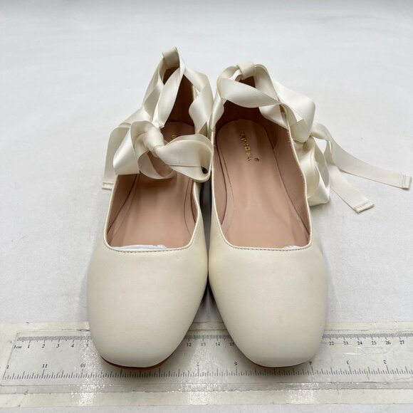 FSJ White Flat Pumps Square Toe Slip On Lace Up Party Dress Shoe for Shoe - Picture 2 of 7